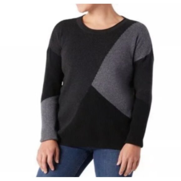 Smartwool Women's Color Block Black Gray Ribbed Crew Neck Sweater Small - Picture 1 of 9